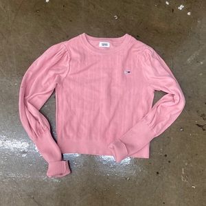 NWOT SUPER CUTE TOMMY JEANS PINK WMNS SWEATER SZ XS CABLE KNIT CROP LONG SLEEVE